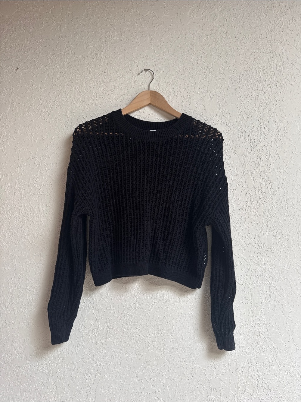 Old Navy Black Open-Weave Crewneck Sweater